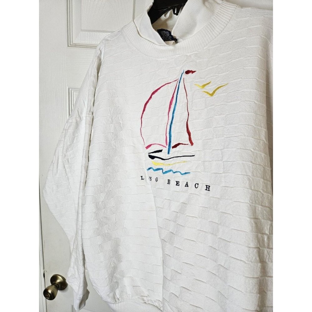 Vintage 90s Wek The World LONG BEACH Textured Crewneck Sweatshirt Size XL USA